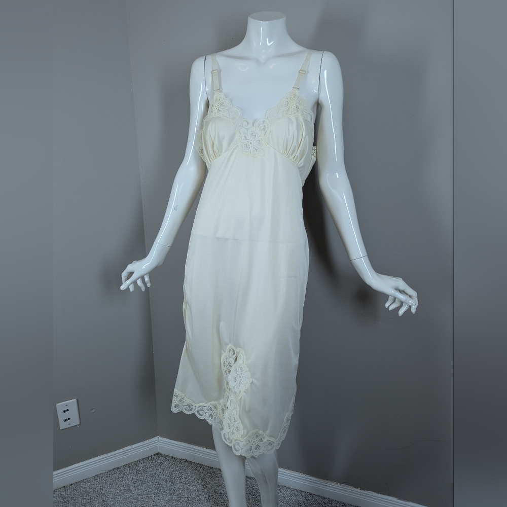 Vintage Ivory Lace Slip Dress 36 Bridal Lingerie Midi Cottagecore